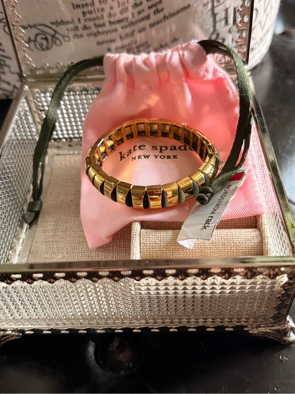 KATE SPADE ♠️Sliced Scallops GP Navy & Mint Color Enamel Stretch Bracelet, NWT 👑